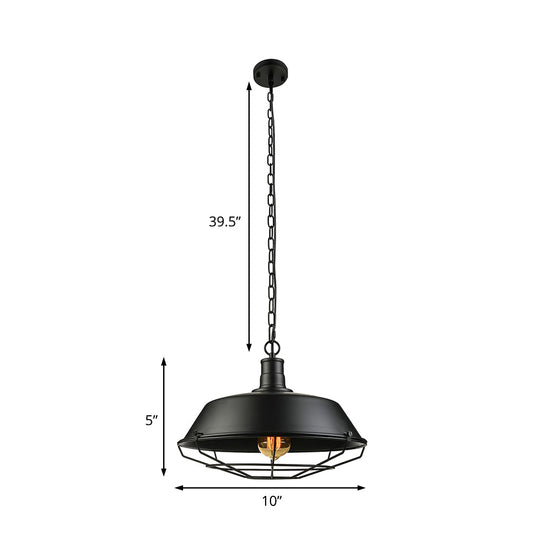 Farmhouse Barn Ceiling Light Fixture With Cage Shade - Metallic Pendant Lamp In Black (1 Bulb