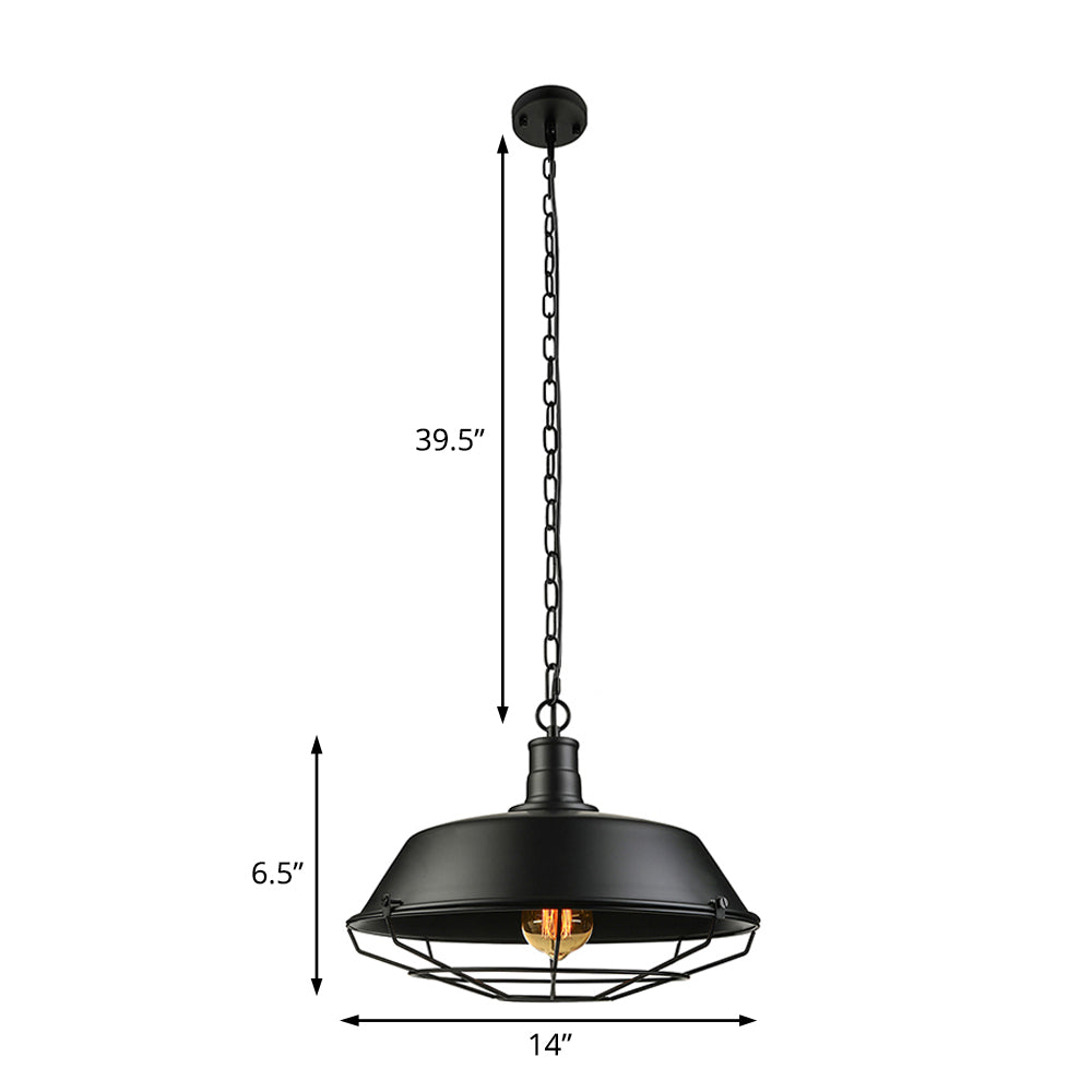 Farmhouse Barn Ceiling Light Fixture With Cage Shade - Metallic Pendant Lamp In Black (1 Bulb