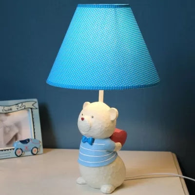 Bear Cartoon Fabric Desk Lamp Adjustable Bedside Reading Light Blue / A