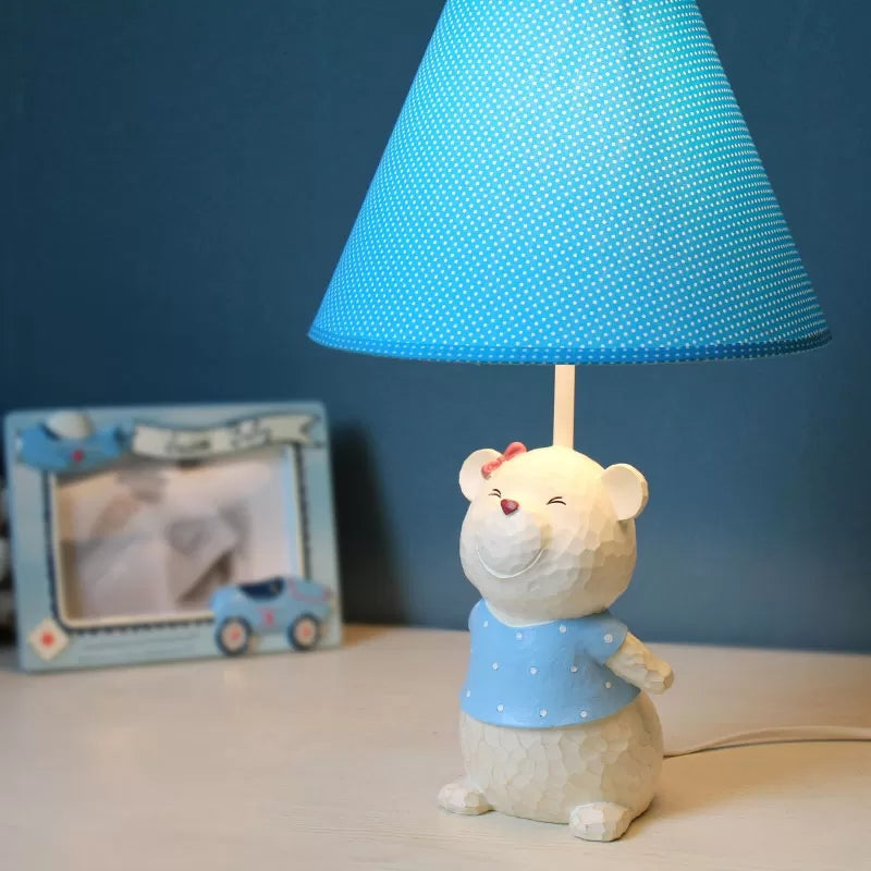 Bear Cartoon Fabric Desk Lamp Adjustable Bedside Reading Light Blue / B