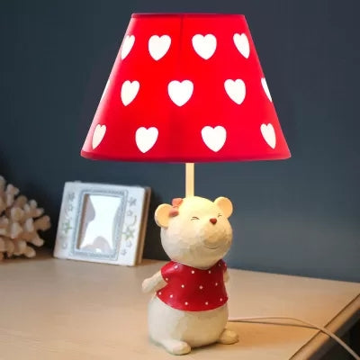 Bear Cartoon Fabric Desk Lamp Adjustable Bedside Reading Light Red / F