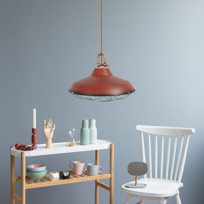 Metal Frame Pendant Light With Industrial Barn Shade And 1 Bulb White/Copper/Rust Hanging Lamp For