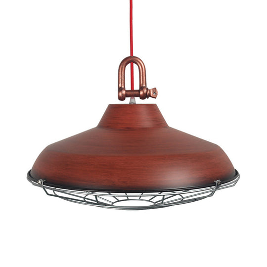 Metal Frame Pendant Light With Industrial Barn Shade And 1 Bulb White/Copper/Rust Hanging Lamp For