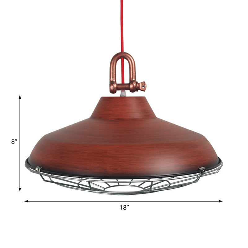 Industrial Metal Frame Pendant Lighting Fixture with Barn Shade - 1 Bulb Living Room Lamp (White/Copper/Rust)