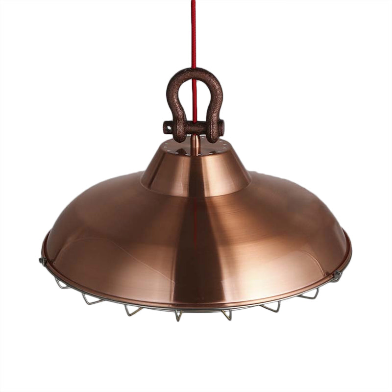 Industrial Metal Frame Pendant Lighting Fixture with Barn Shade - 1 Bulb Living Room Lamp (White/Copper/Rust)