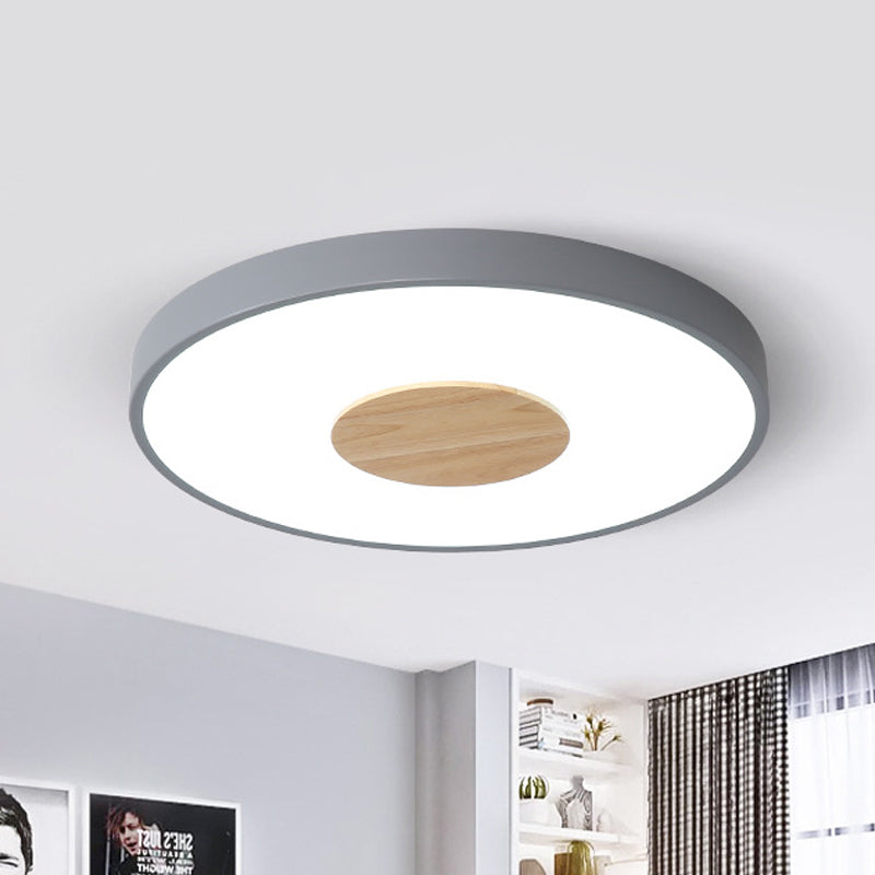 Nordic Metal LED Ceiling Light - Circular Flush Mount with Acrylic Diffuser 12"/16"/19.5" Diameter (Black/Gray/White)