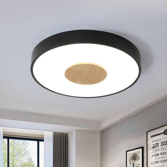 Nordic Metal LED Ceiling Light - Circular Flush Mount with Acrylic Diffuser 12"/16"/19.5" Diameter (Black/Gray/White)