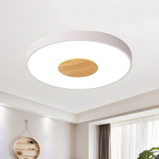 Nordic Metal LED Ceiling Light - Circular Flush Mount with Acrylic Diffuser 12"/16"/19.5" Diameter (Black/Gray/White)