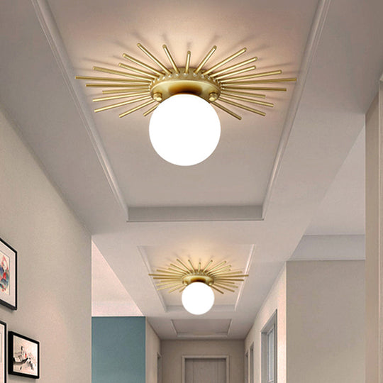 Minimalistic Gold Spherical Flush Mount Lighting W/ Frosted Glass Shade - 1 Bulb Ceiling Fixture