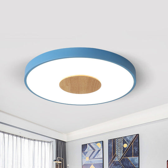 Nordic Metal Flush Mount Ceiling Light - 12"/16"/19.5" Diameter - Integrated LED Fixture for Bedroom, Pink/Blue/Green Options