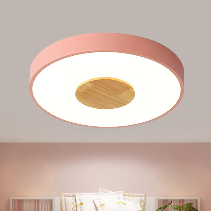 Nordic Metal Flush Mount Ceiling Light - 12"/16"/19.5" Diameter - Integrated LED Fixture for Bedroom, Pink/Blue/Green Options