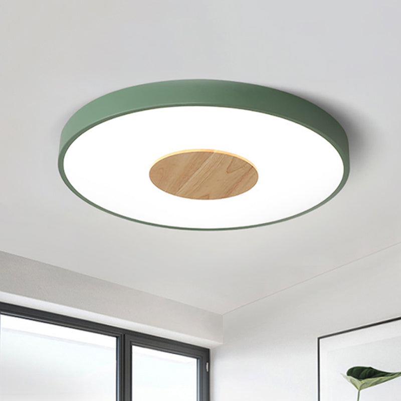 Nordic Metal Flush Mount Ceiling Light - 12"/16"/19.5" Diameter - Integrated LED Fixture for Bedroom, Pink/Blue/Green Options