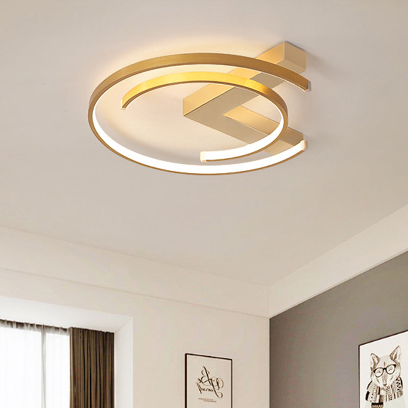 Metal Gold Flush Mount Ceiling Lamp - C-Shaped Design Led Bedroom Lighting 16/19.5 Wide