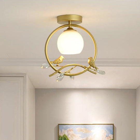 Modern Gold Metal Ring Flush Mount with Glass Dome Lampshade and 1 Bulb