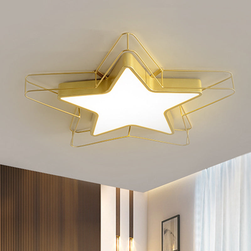 Modern Nordic 5-Point Star LED Flush Mount Ceiling Light - 24.5"/28" Wide, Black/Gold Finish for Bedroom