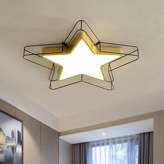 Modern Nordic 5-Point Star LED Flush Mount Ceiling Light - 24.5"/28" Wide, Black/Gold Finish for Bedroom