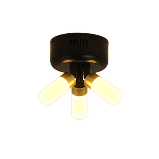 Sleek Black Metal 3-Light LED Semi Flush Ceiling Fixture for Balcony Pipings