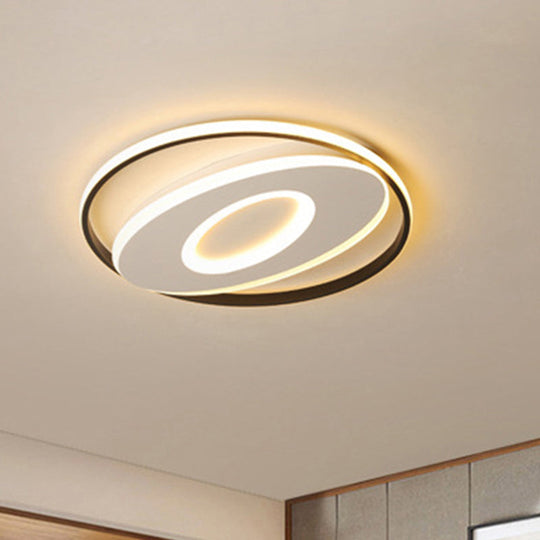 Sleek Oval Flush Light with Orbit Design, Simple Acrylic LED Ceiling Lighting for Bedroom, Warm/White, 16-23.5" Wide