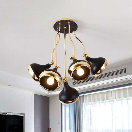 Modern Industrial Dome Iron Chandelier - Black Hanging Ceiling Light With Rotatable Design 3/5 Head