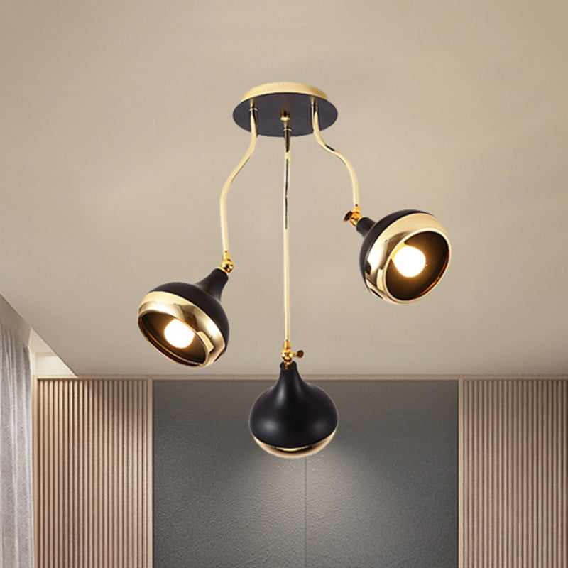 Modern Industrial Dome Iron Chandelier - Black Hanging Ceiling Light With Rotatable Design 3/5 Head