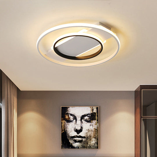 16"/19.5"/23.5" Acrylic Ring Flush Ceiling Light - 2 Heads, Black & White, Bedroom (Warm/White)