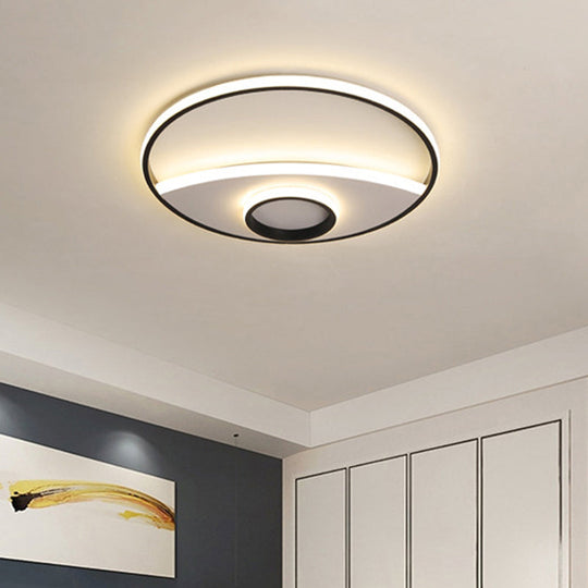 16-23.5 Dia Circular Acrylic Ceiling Lamp - Modern Black And White Led Flush Light For Bedroom