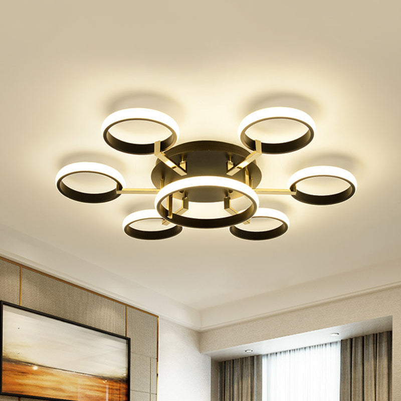 Sputnik Modern Acrylic Flush Mount Ceiling Light with Integrated LED, 7/9 Lights, Black for Living Room