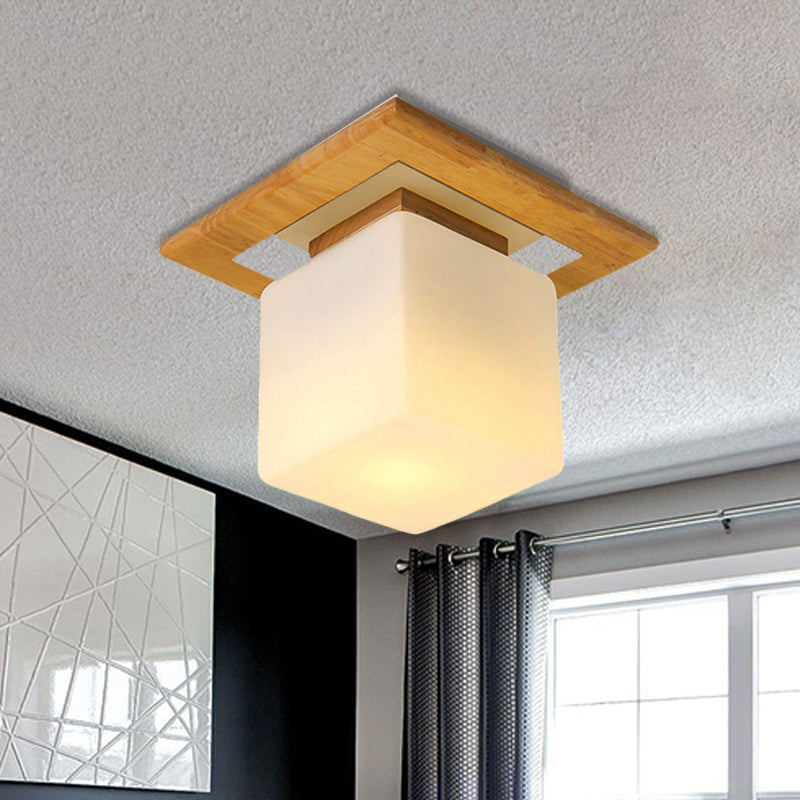 Simple Opal Glass Square/Cylinder Flush Mount Light Ceiling Fixture in White