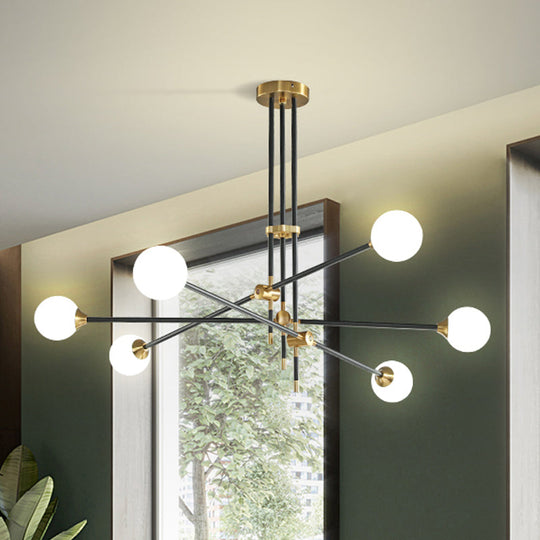 Black Modernist 2/3-Light Living Room Pendant Lighting with Opal Glass Ball Shade and Exposed Metallic Ceiling Lamp