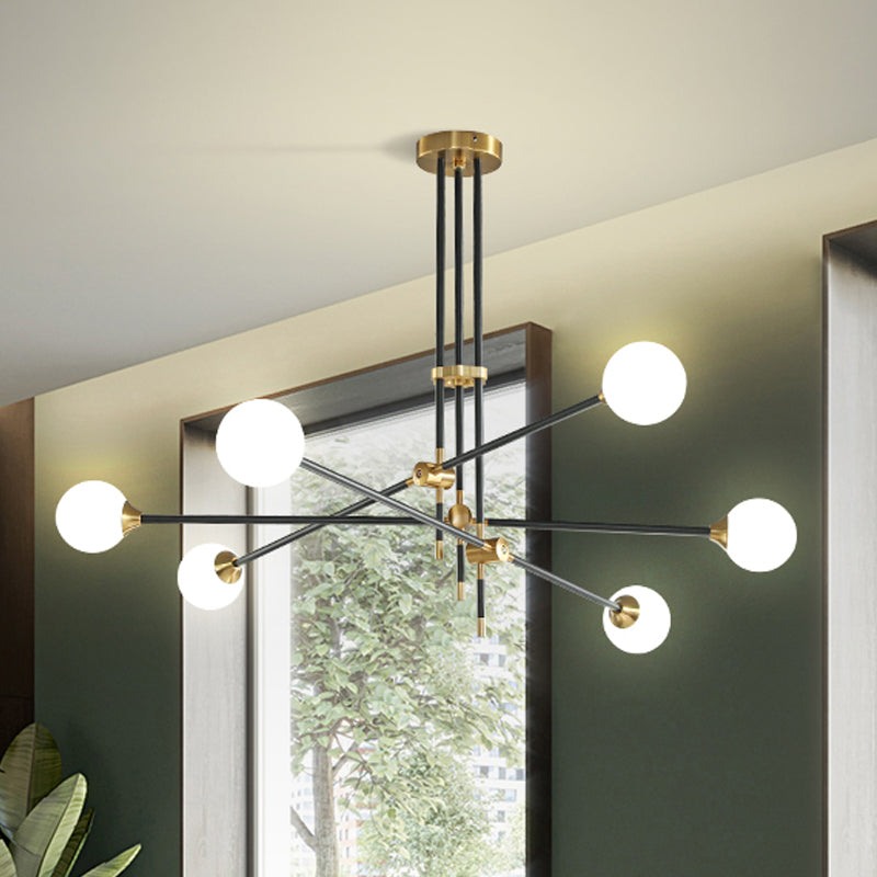 Modernist Exposed Ceiling Lamp - Metallic 2/3 Lights Black Pendant Lighting With Opal Glass Ball