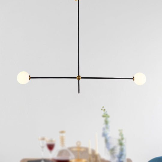 Black Modernist 2/3-Light Living Room Pendant Lighting with Opal Glass Ball Shade and Exposed Metallic Ceiling Lamp