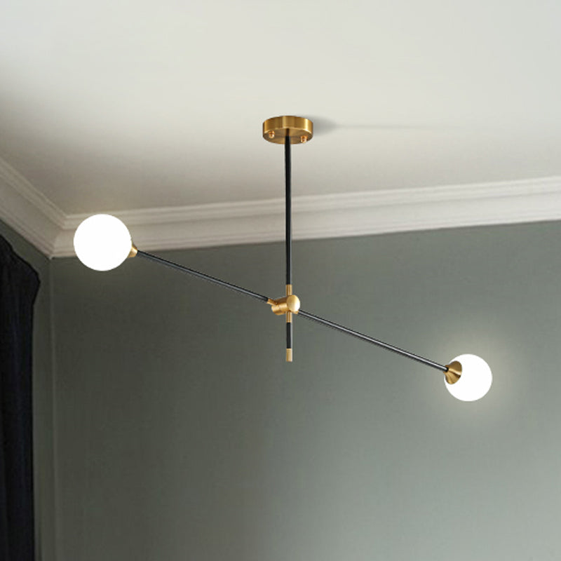 Black Modernist 2/3-Light Living Room Pendant Lighting with Opal Glass Ball Shade and Exposed Metallic Ceiling Lamp