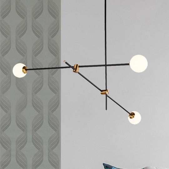 Black Modernist 2/3-Light Living Room Pendant Lighting with Opal Glass Ball Shade and Exposed Metallic Ceiling Lamp