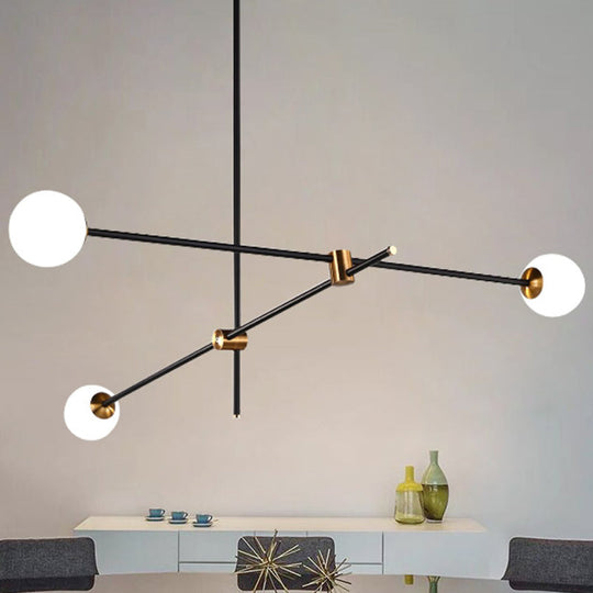 Black Modernist 2/3-Light Living Room Pendant Lighting with Opal Glass Ball Shade and Exposed Metallic Ceiling Lamp