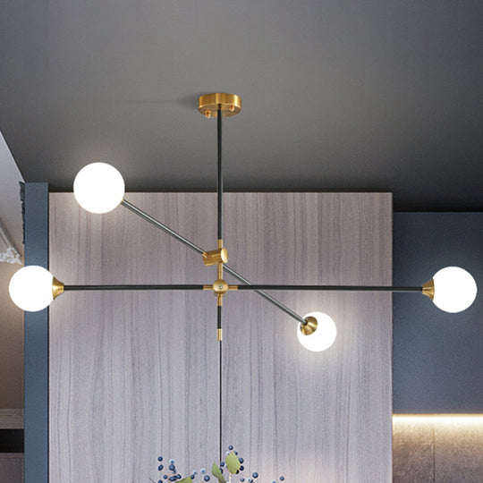 Black Modernist 2/3-Light Living Room Pendant Lighting with Opal Glass Ball Shade and Exposed Metallic Ceiling Lamp