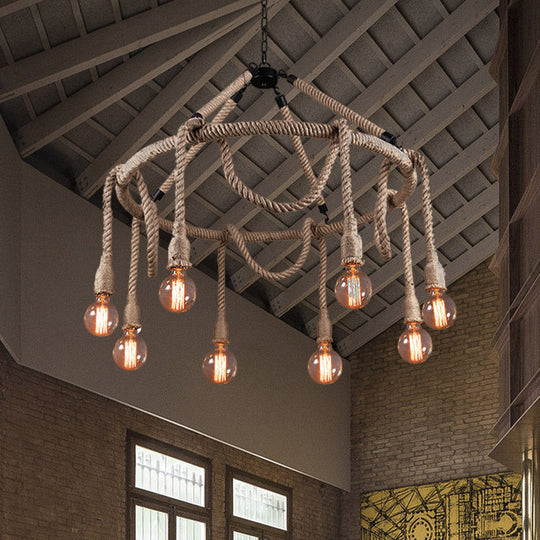 Adjustable Rope Chandelier Pendant Light - Farmhouse Multi Light Bar Ceiling Fixture in Beige