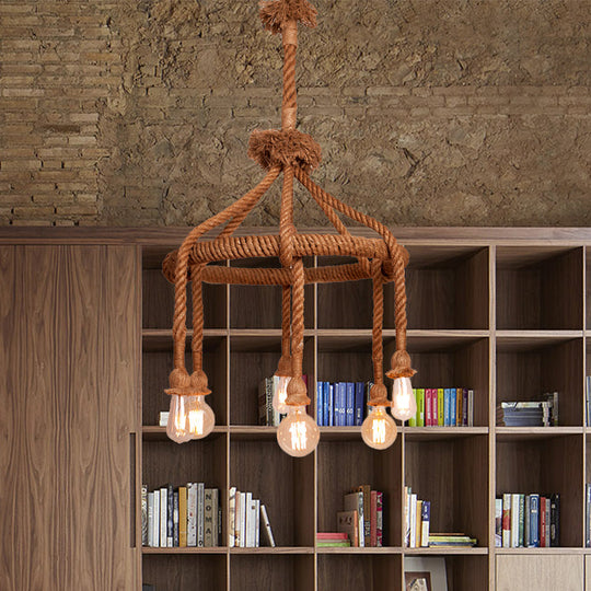 Adjustable Rope Chandelier Pendant Light - Farmhouse Multi Light Bar Ceiling Fixture in Beige