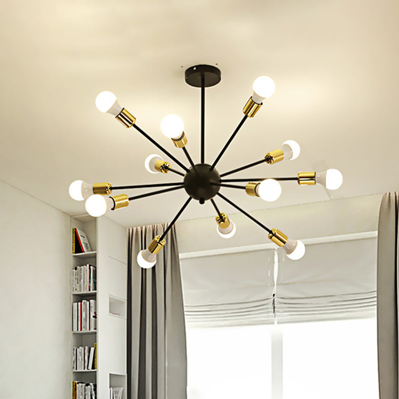 Industrial Style Sputnik Semi Flush Mount Ceiling Light Fixture - 12-Lights, Black Finish