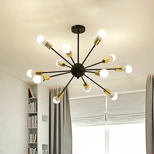 Industrial Style Sputnik Semi Flush Mount Ceiling Light Fixture - 12-Lights, Black Finish