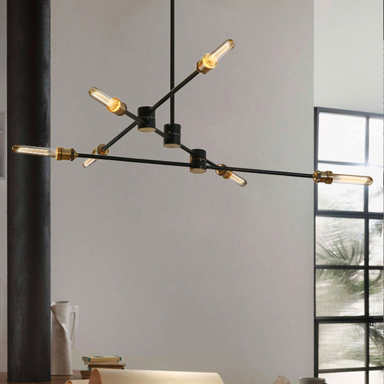 Metallic 6-Light Linear Chandelier: Industrial Style Ceiling Fixture For Living Room