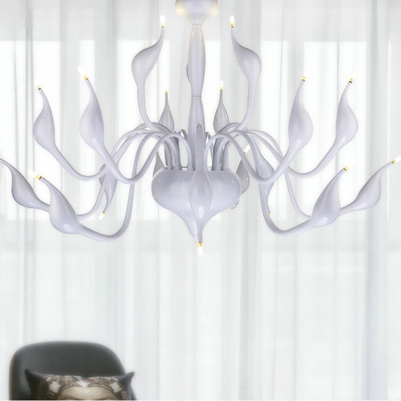 Swan Acrylic Shade White Ceiling Chandelier -12/18 Light Living Room Pendant