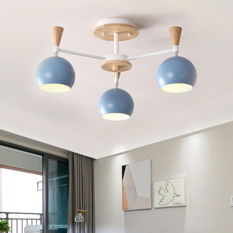 Macaron 3/6/8-Light Acrylic Dome Ceiling Lamp - Pink/Yellow/Blue Semi Flush Pendant