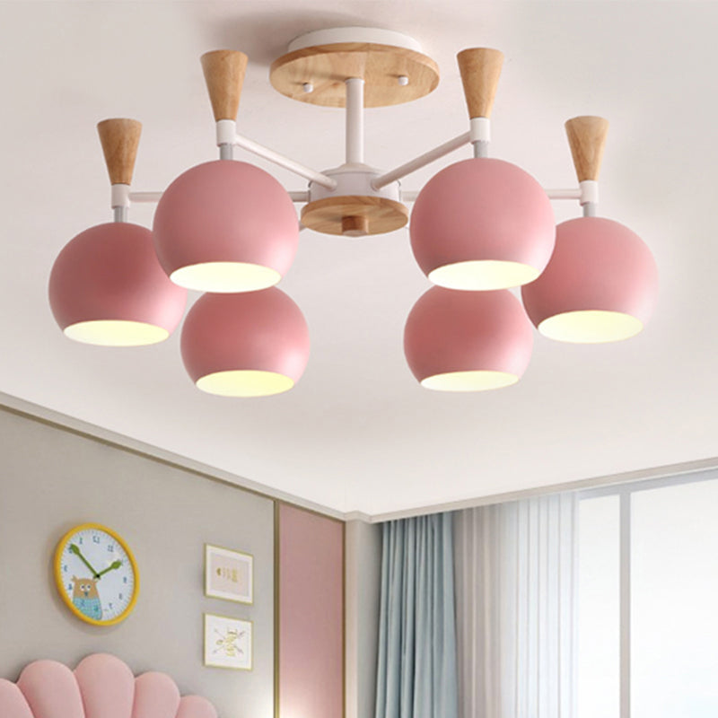 Macaron 3/6/8-Light Acrylic Dome Ceiling Lamp - Pink/Yellow/Blue Semi Flush Pendant