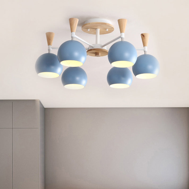 Macaron 3/6/8-Light Acrylic Dome Ceiling Lamp - Pink/Yellow/Blue Semi Flush Pendant