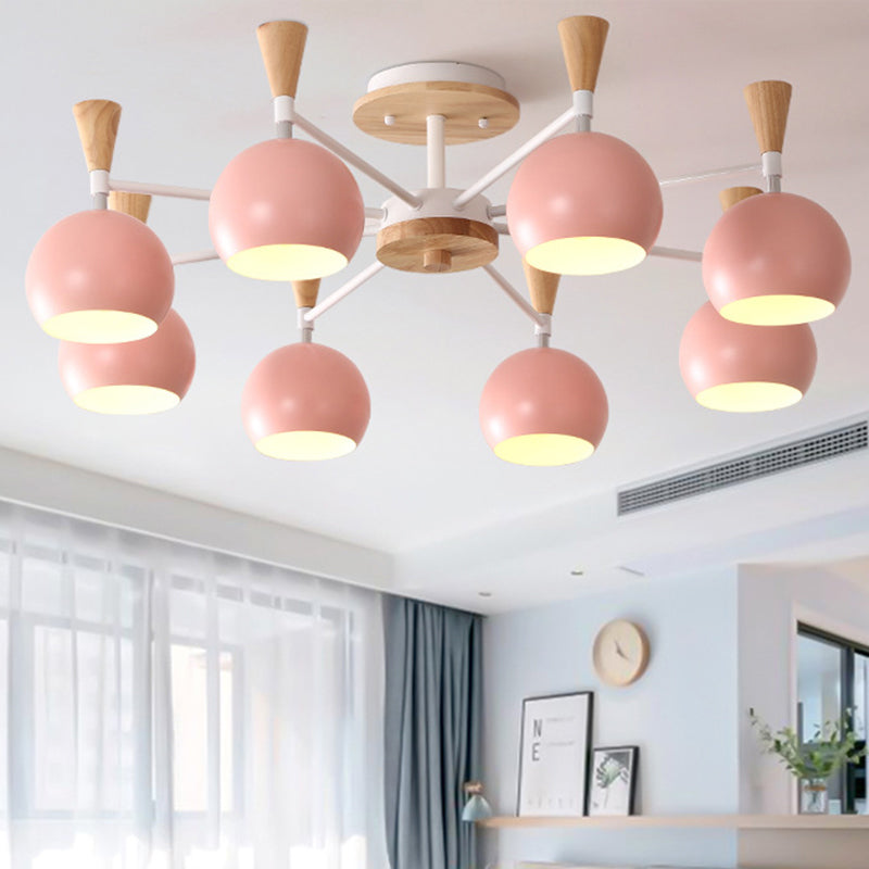 Macaron 3/6/8-Light Acrylic Dome Ceiling Lamp - Pink/Yellow/Blue Semi Flush Pendant