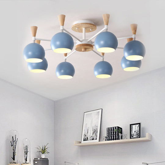 Macaron 3/6/8-Light Acrylic Dome Ceiling Lamp - Pink/Yellow/Blue Semi Flush Pendant