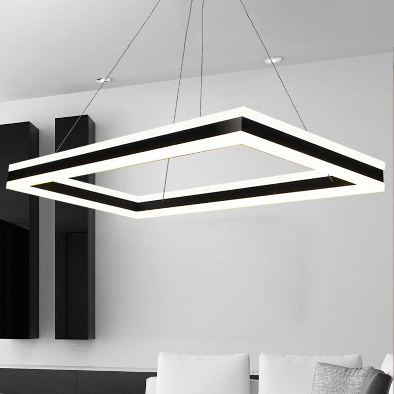 Modern Led Acrylic Rectangular Ceiling Light Chandelier Pendant In Black With Warm/White Option