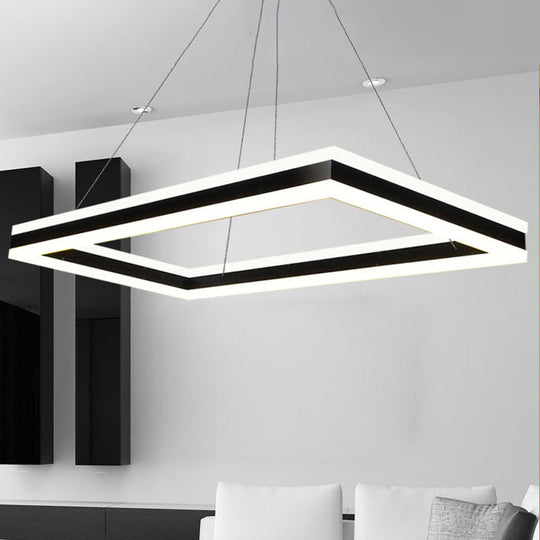 Modern Led Acrylic Rectangular Ceiling Light Chandelier Pendant In Black With Warm/White Option