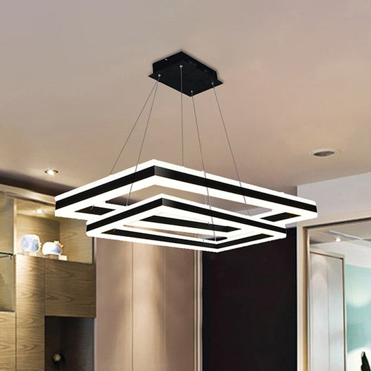 Modern Led Acrylic Rectangular Ceiling Light Chandelier Pendant In Black With Warm/White Option