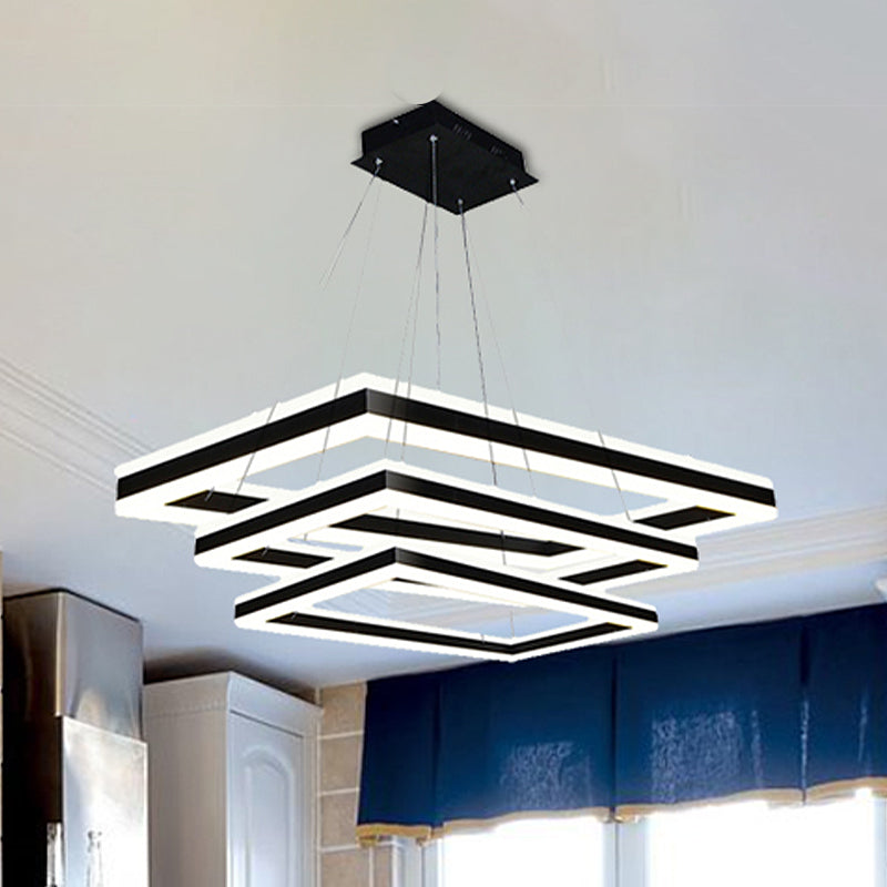 Modern Led Acrylic Rectangular Ceiling Light Chandelier Pendant In Black With Warm/White Option